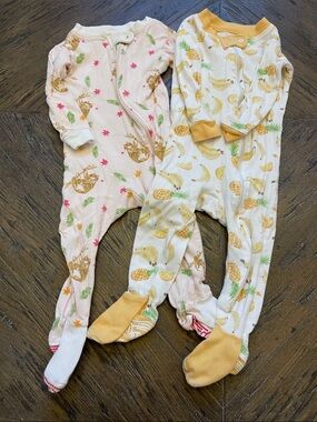 Burts Bees Baby Girls' Pink and Cream Footed One-Piece Sleepers - Set of 2